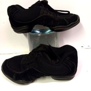 Ballerina Dance Sneakers Shoes Girls Black Suede & Mesh Lace Split Sole Size 6